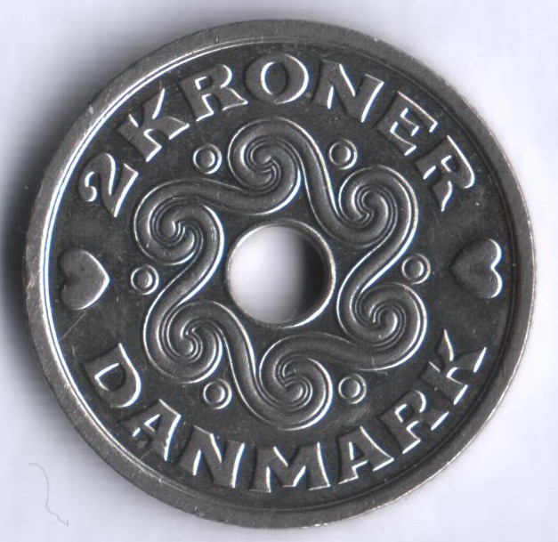 Монета 2 кроны. 1997 год, Дания. LG;JP;A.