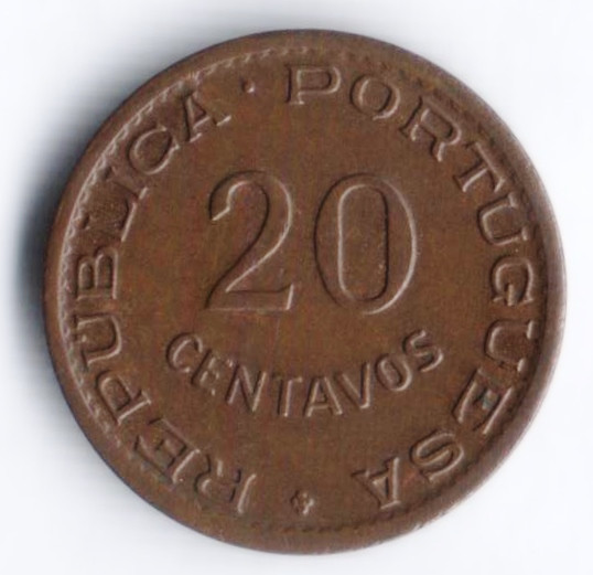Монета 20 сентаво. 1950 год, Мозамбик (колония Португалии).