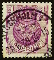 Почтовая марка (4 ö.). "Герб". 1911 год, Швеция.