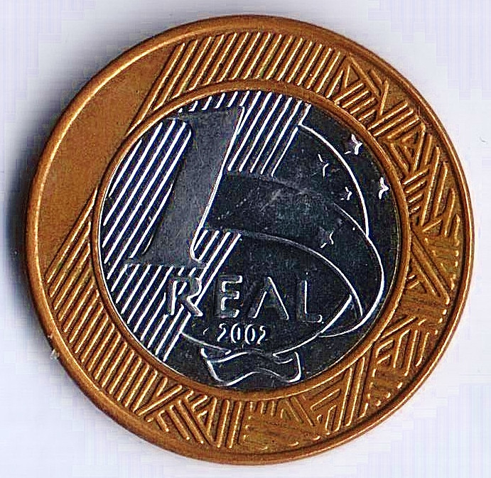 Монета 1 реал. 2002 год, Бразилия.