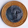 Монета 1 реал. 2002 год, Бразилия.
