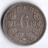 Монета 6 пенсов. 1893 год, Южно-Африканская Республика (Трансвааль).