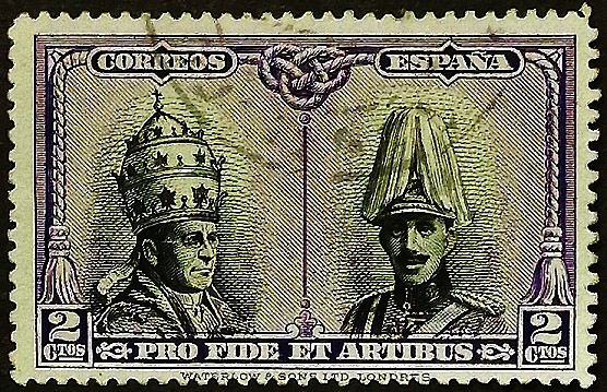 Почтовая марка. "Папа Пий XI и король Альфонсо XIII". 1928 год, Испания.