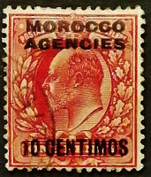 Почтовая марка. "Король Эдуард VII". 1907 год, Марокко (Британский Почтовый Офис). 