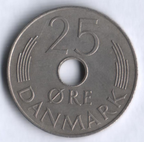 Монета 25 эре. 1974 год, Дания. S;B.