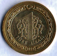 Монета 1 лира. 2025 год, Турция.
