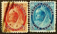 Набор почтовых марок (2 шт.). "Королева Виктория". 1899-1900 годы, Канада.
