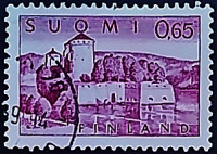 Почтовая марка (0,65 m.). "Крепость Олавинлинна". 1967 год, Финляндия.