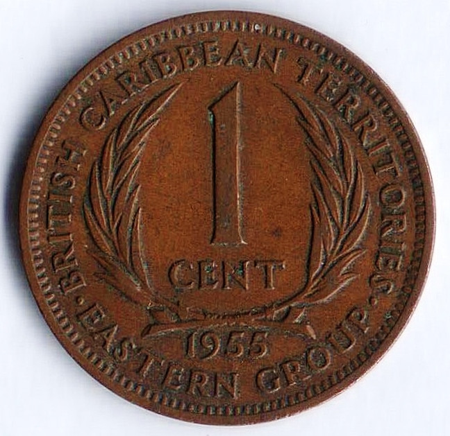 Монета 1 цент. 1955 год, Британские Карибские Территории.