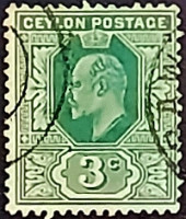 Почтовая марка (3 c.). "Король Эдуард VII". 1904 год, Цейлон.
