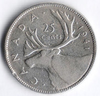 Монета 25 центов. 1941 год, Канада.