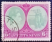Почтовая марка (6 p.). "Король Георг VI". 1944 год, Сен-Китс и Невис.