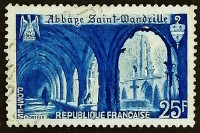 Почтовая марка. "Аббатство Сен-Вандрилль". 1949 год, Франция.