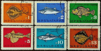 Набор почтовых марок (6 шт.). "Рыбы Дуная". 1965 год, Болгария.
