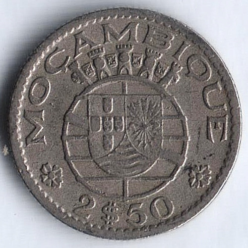 Монета 2,5 эскудо. 1955 год, Мозамбик (колония Португалии).