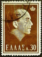 Почтовая марка (30 л.). "Смерть короля Павла I". 1964 год, Греция.