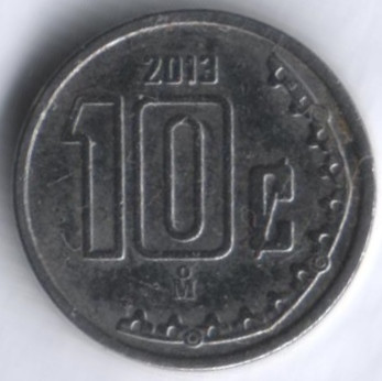 Монета 10 сентаво. 2013 год, Мексика.