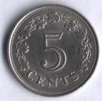 Монета 5 центов. 1977 год, Мальта.