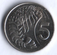 Монета 5 центов. 1996 год, Каймановы острова.