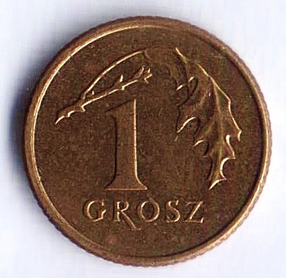 Монета 1 грош. 2010 год, Польша.