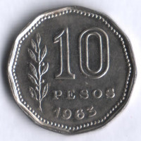 Монета 10 песо. 1963 год, Аргентина.