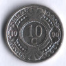 Монета 10 центов. 1990 год, Нидерландские Антильские острова.