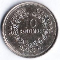 Монета 10 сентимо. 1976 год, Коста-Рика.