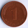 Монета 1 пфенниг. 1974(J) год, ФРГ.