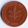 Монета 2 пфеннига. 1990(J) год, ФРГ.