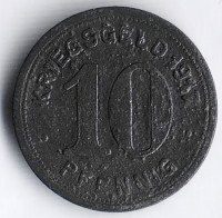 Нотгельд 10 пфеннигов. 1917 год, Эльберфельд. Тип 1.