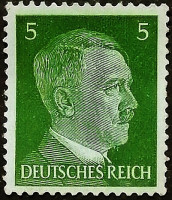 Марка почтовая (5 rpf.). "Адольф Гитлер". 1941 год, Германский рейх.