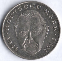 Монета 2 марки. 1990 год (J), ФРГ. Людвиг Эрхард.