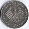 Монета 2 марки. 1990 год (J), ФРГ. Людвиг Эрхард.