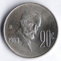 Монета 20 сентаво. 1983 год, Мексика. Франсиско Мадеро.