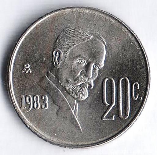 Монета 20 сентаво. 1983 год, Мексика. Франсиско Мадеро.