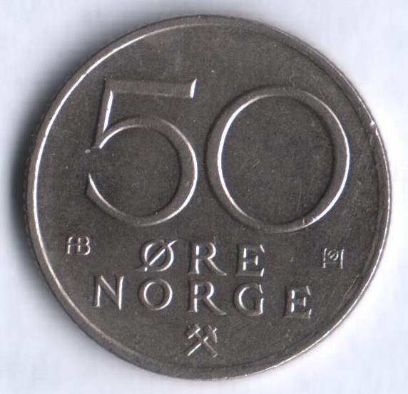 Монета 50 эре. 1975 год, Норвегия.