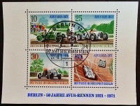 Блок почтовых марок (4 шт.). "Автодром AVUS". 1971 год, Западный Берлин.