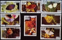 Набор марок (8 шт.). "Бабочки". 1973 год, Государство Оман.