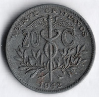 Монета 20 сентаво. 1942 год, Боливия.
