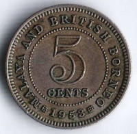 Монета 5 центов. 1953 год, Малайя и Британское Борнео.
