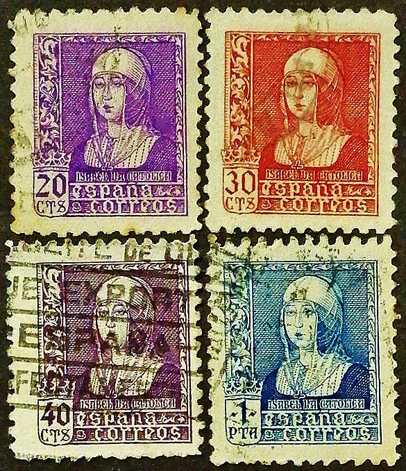 Набор почтовых марок (4 шт.). "Изабелла I Кастильская". 1938 год, Испания.