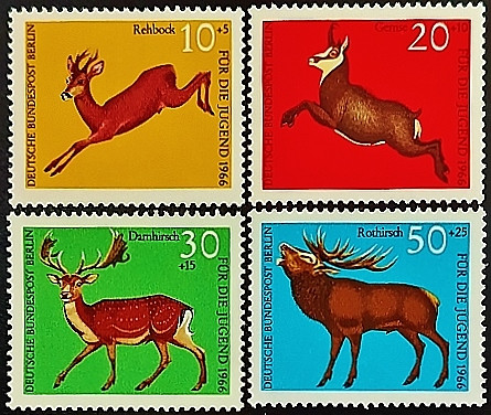 Набор марок (4 шт.). "Молодые животные". 1966 год, Западный Берлин.