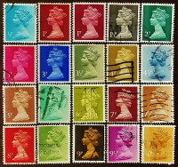 Набор почтовых марок (54 шт.). "Королева Елизавета II". 1970-1999 годы, Великобритания.