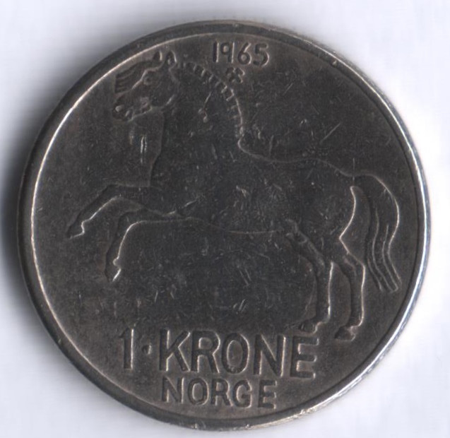 Монета 1 крона. 1965 год, Норвегия.