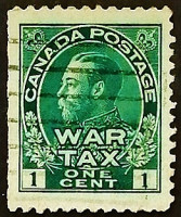 Почтовая марка (1 c.). "Король Георг V ("WAR TAX")". 1915 год, Канада.
