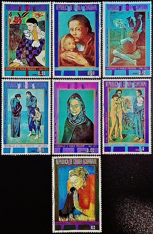 Набор почтовых марок (7 шт.). "Пикассо: картины голубого периода". 1973 год, Экваториальная Гвинея.