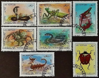 Набор почтовых марок (7 шт.). "Насекомые и пресмыкающиеся". 1986 год, Афганистан.