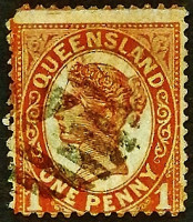 Почтовая марка (1 p.). "Королева Виктория". 1896 год, Квинсленд.
