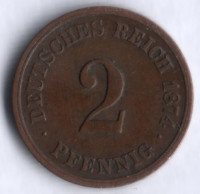 Монета 2 пфеннига. 1874 год (G), Германская империя.