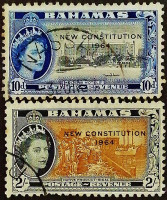 Набор почтовых марок (2 шт.). "Новая Конституция 1964". 1964 год, Багамские острова.